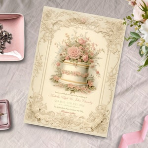 Victorian wedding invitation, INSTANT DOWNLOAD, Vintage floral invite, Regency, Edwardian, Wedding Cake, Jane Austen, 1800s, 1700s, elegant