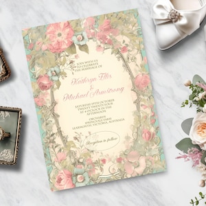Victorian wedding invitation, INSTANT DOWNLOAD, Vintage floral invite, botanical, regency, baroque, victorian, Old English, classical invite