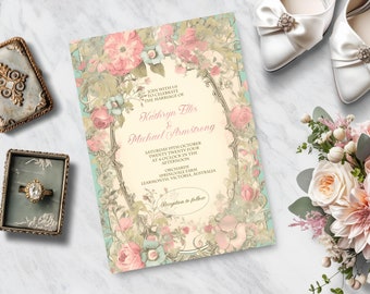 Faire-part de mariage victorien, TÉLÉCHARGEMENT IMMÉDIAT, invitation florale vintage, botanique, régence, baroque, victorien, vieil anglais, invitation classique