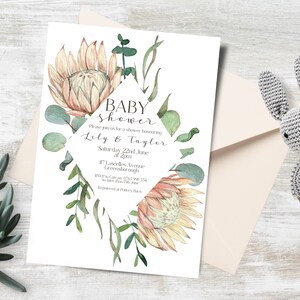 Boho Chic Baby Shower Invite INSTANT DOWNLOAD Bohemian Floral Banksia Diamond Invitation editable template in Canva
