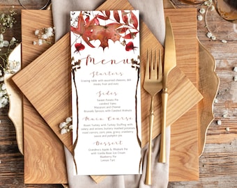 Thanksgiving Menu Card  INSTANT DOWNLOAD Canva Template, Friendsgiving Thankful AF,Menu Printable Fall Thanksgiving Dinner Menu