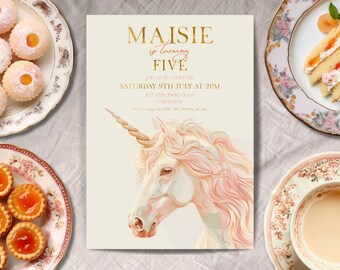 5th Birthday Party Invitation, INSTANT DOWNLOAD, girl turning five, unicorn birthday invite, magical fifth birthday party, beautiful