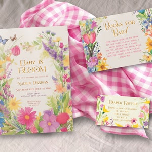 Baby Shower Bundle, Baby in Bloom, INSTANT DOWNLOAD, baby shower invitation, boho baby, baby shower suite, wildflower baby shower