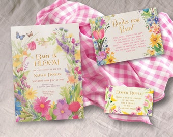 Baby Shower Bundle, Baby in Bloom, INSTANT DOWNLOAD, baby shower invitation, boho baby, baby shower suite, wildflower baby shower