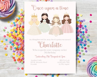 Invitaciones a la fiesta de cumpleaños 5 de la princesa, DESCARGA INSTANTE, Fiesta de cumpleaños de la princesa, Tema de fantasía, Fiesta encantada, 5a cumpleañera