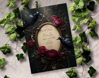 Gothic 18th Birthday Invite, INSTANT DOWNLOAD, Goth Invitation, Ravens, Roses, Thorns, Black Eighteenth, Dark Party, Victorian Gothic,