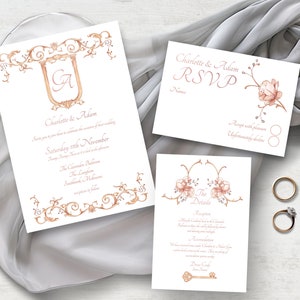 Baroque Wedding Suite, INSTANT DOWNLOAD, Victorian, Regency, Crest Wedding invite, Classical, rose gold, roses, elegant wedding, #BCW01