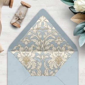William Morris Style Umschlag Liner, INSTANT DOWNLOAD, Canva Template, botanisch, Toile, blauer Liner, Art Deco, Barock, mehrere Größen,