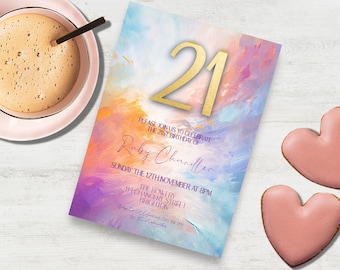 21st Birthday Invitation Electronic | INSTANT DOWNLOAD | 21 For Her | Phone Invite Digital Template | Painterly Invitation | For Girl