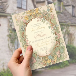 Invito di compleanno vittoriano, DOWNLOAD IMMEDIATO, Invito botanico, floreale acquerello, Invito di compleanno di qualsiasi età, modificabile, Jane Austen