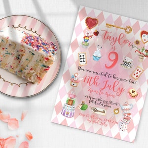 Alice Tea Party Birthday Invitation INSTANT DOWNLOAD Mad Hatter Wonderland Party Ninth 9th editable invite Canva