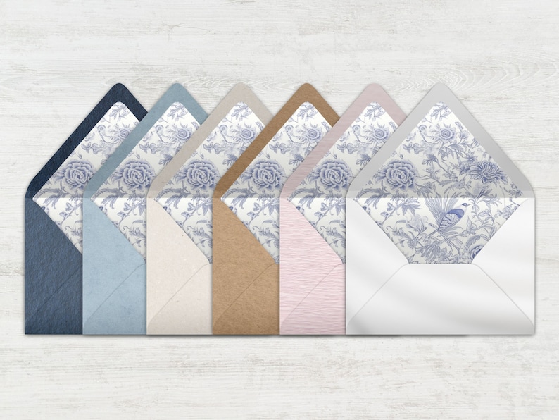 French Envelope Layout Blue Envelope Liner, INSTANT DOWNLOAD, Canva Template, Chinoiserie ...