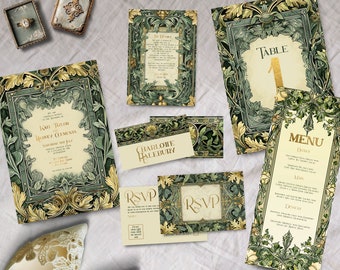 Art Nouveau Wedding Bundle, INSTANT DOWNLOAD, Art Deco, Victorian, Celtic, Wedding Invitation, Edwardian, William Morris, wedding suite