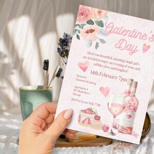 Galentines Day Party Invitation INSTANT DOWNLOAD Canva Template Galentine&#39;s Valentines Brunch, Valentine;s Day gathering editable template
