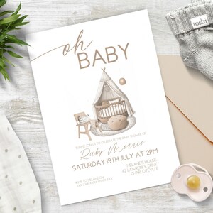 Minimal Baby Shower Invitation, INSTANT DOWNLOAD, Oh baby, baby shower invitation, boho baby shower invite, baby boy shower,