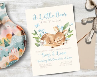Little Deer baby shower invitation, INSTANT DOWNLOAD, A Little Deer is on the Way, rustic baby shower, boho baby shower, couples shower