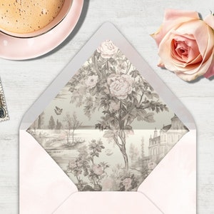 Creme Toile Umschlag Liner, INSTANT DOWNLOAD, Canva Template, botanische, florale, rosa Liner, elegante Blumen, mehrere Größen,