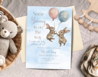 Gender Reveal Invitation, INSTANT DOWNLOAD, Some Bunny on the way, Pink Or Blue, Easter Gender Reveal, Easter Baby Shower, Spring shower