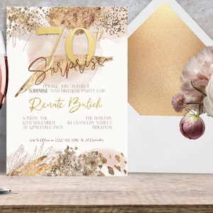 convite surpresa de aniversário de 70 anos para mulheres, DOWNLOAD INSTANTÂNEO, convite de 70 anos, convite de senhoras setenta, convite de festa de aniversário surpresa