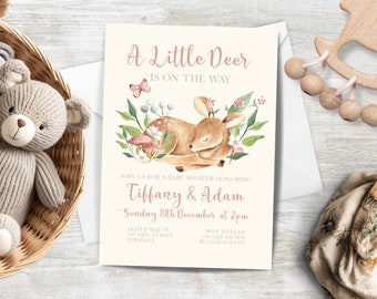 Little Deer baby shower invitation, INSTANT DOWNLOAD, A Little Deer is on the Way, rustic baby shower, boho baby shower, couples shower