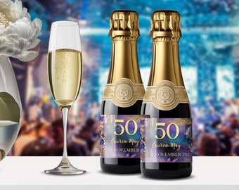 Piccolo Label, Champagne Label, ALL ages, Purple, Gold, Teal, INSTANT DOWNLOAD, Gold Foil Birthday Wine Label, maximalist, editable, #GPTM01