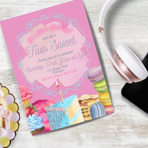 Two Sweet 2nd Birthday Invitation INSTANT DOWNLOAD edit in Canva second party invite donut ice cream birthday party birthday sweeties
