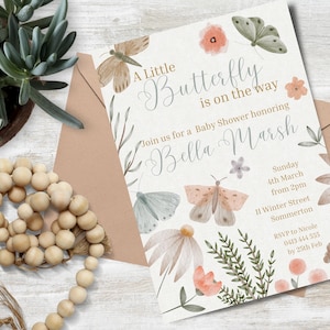 A Little Butterfly is on the way Baby Shower Invitation INSTANT DOWNLOAD Boho Butterflies Baby Shower, baby girl invites Canva Template