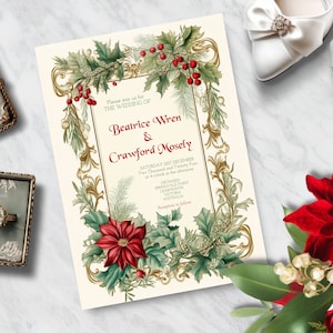 Victorian wedding invitation, INSTANT DOWNLOAD, Vintage Christmas Invite, botanical, Regency, Winter wedding, Old English, classical invite