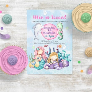 Mermaid Birthday Invitation, INSTANT DOWNLOAD Mermaid Party Invite Canva Template Digital File Under the Sea party