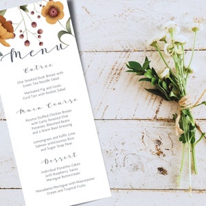 Boho Floral Menu, INSTANT DOWNLOAD, editable, Canva Template, Wedding, Birthday, Christmas, Celebration