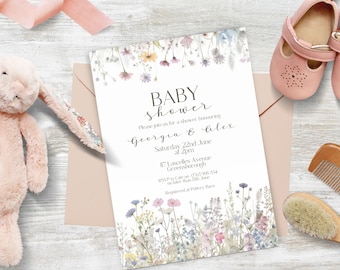 Wildflower Baby Shower invitation, INSTANT DOWNLOAD, Spring summer floral Baby shower, boho shower, Printable invitation, baby in bloom
