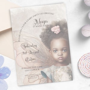 Whimsical Fairy, Girl fourth birthday, invitation, INSTANT DOWNLOAD, canva template, old fashioned, Victorian style faery, 4th party