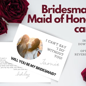 Foto Brautjungfer Vorschlag Karte Vorlage, druckbare Brautjungfer Vorschlag Karte mit Foto, Canva