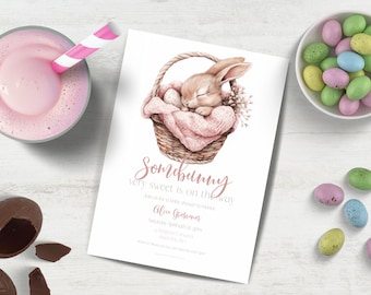 Easter Baby Shower Invitation, INSTANT DOWNLOAD, Some Bunny on the way, Girl Baby Shower, Somebunny, Easter Baby Shower, Pink
