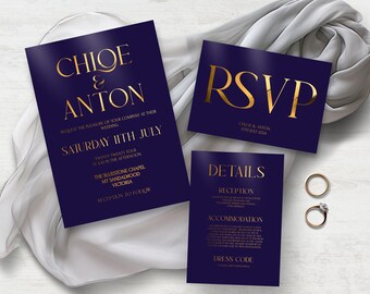 Navy & Gold Wedding Suite, INSTANT DOWNLOAD, minimal wedding, modern, Wedding invite, minimalist bundle, elegant wedding, #NGTO1
