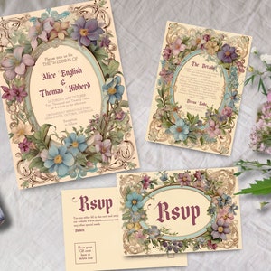 Victorian wedding invitation bundle, INSTANT DOWNLOAD, Vintage floral invite, botanical, regency, baroque, victorian, Old English, classical