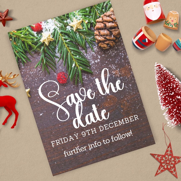 Christmas Save the Date, INSTANT DOWNLOAD, Christmas Party invite, Office Drinks, Family Gathering, Holidays Invitation, Canva template