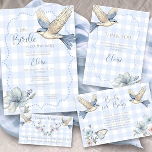 Baby Shower Bundle, INSTANT DOWNLOAD, A little Birdie, baby shower invitation, coquette baby, baby shower suite, bluebird baby shower, cute