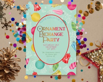 Christmas Ornament Exchange Party Invitation, INSTANT DOWNLOAD, Ornament Party Gift, Gift Exchange Party, Holiday Party invite, holidays