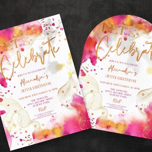 Tropical Brunch Party Invitation, INSTANT DOWNLOAD,  Editable, Pink Orange Gold Birthday Invite, Template, Ladies Teens Girls Celebration