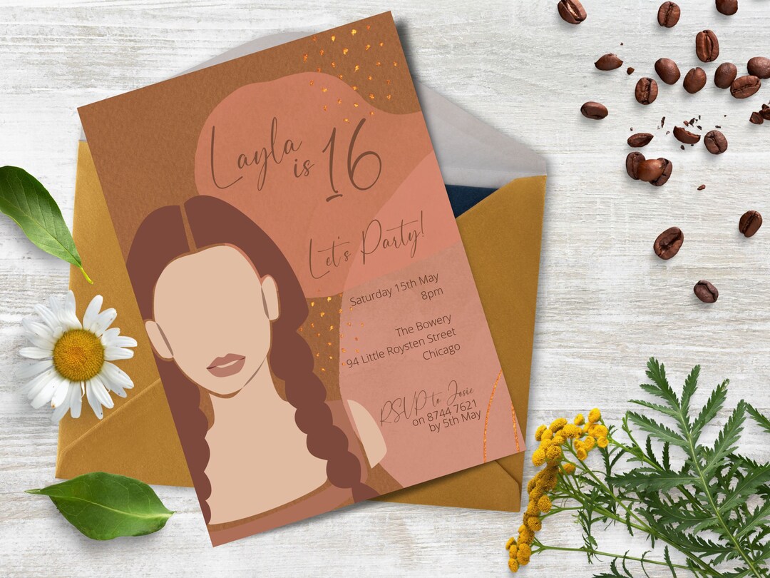 Invitación De Cumpleaños Número 16 Con Brillo De Oro Rosa, Invitación De Cumpleaños Editable Para La Fiesta De Cumpleaños Dulce De Dieciséis Años, 2 Tamaños, Edítelo Usted Mismo - España