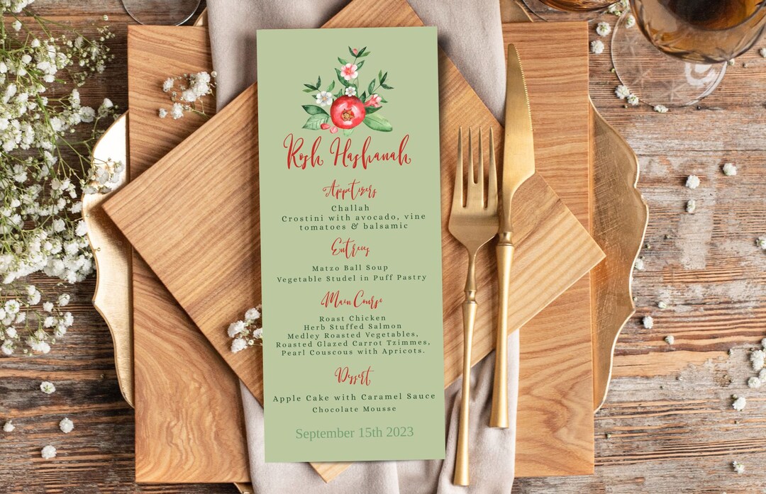Rosh Hashanah Menu, INSTANT DOWNLOAD, Editable Menu, Shabbat Dinner ...