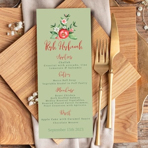 Menu na Rosz Haszana, NATYCHMIASTOWE POBIERANIE, edytowalne menu, Kolacja szabatowa, edytowalne menu na specjalne okazje, menu granatowe