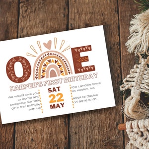 Boho 1st Birthday Rainbow Invitation INSTANT DOWNLOAD Gender Neutral first birthday editable invite