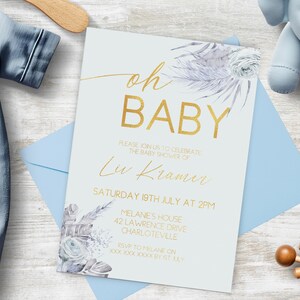 Minimal Baby Shower Invitation, INSTANT DOWNLOAD, Oh baby, baby shower invitation, boho baby shower invite, baby boy shower, #MBGB01