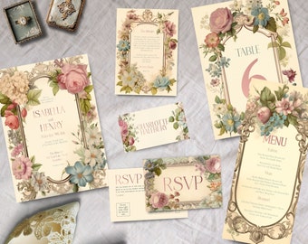 Victorian Wedding Bundle, INSTANT DOWNLOAD, Victorian Floral, Vintage Wedding Suite, Edwardian Wededing invite, Victorian theme, Jane Austen