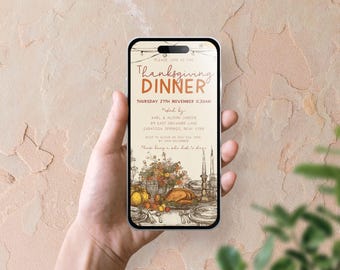 Hand-drawn Thanksgiving Evite invitation, INSTANT DOWNLOAD, Thanksgiving Electronic invite