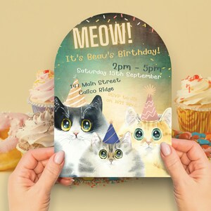 Kitty Pawty, INSTANT DOWNLOAD, boy or girl, birthday any age birthday party invitation with cute Cats