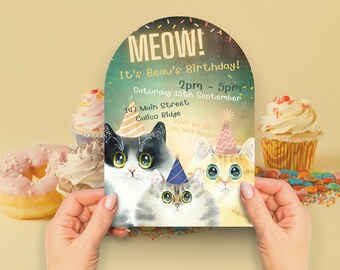 Kitty Pawty, INSTANT DOWNLOAD, boy or girl, birthday any age birthday party invitation with cute Cats