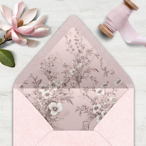 Rosa Toile Umschlag Liner, INSTANT DOWNLOAD, Canva Template, botanisch, floral, rosa Liner, elegant floral, mehrere Größen,